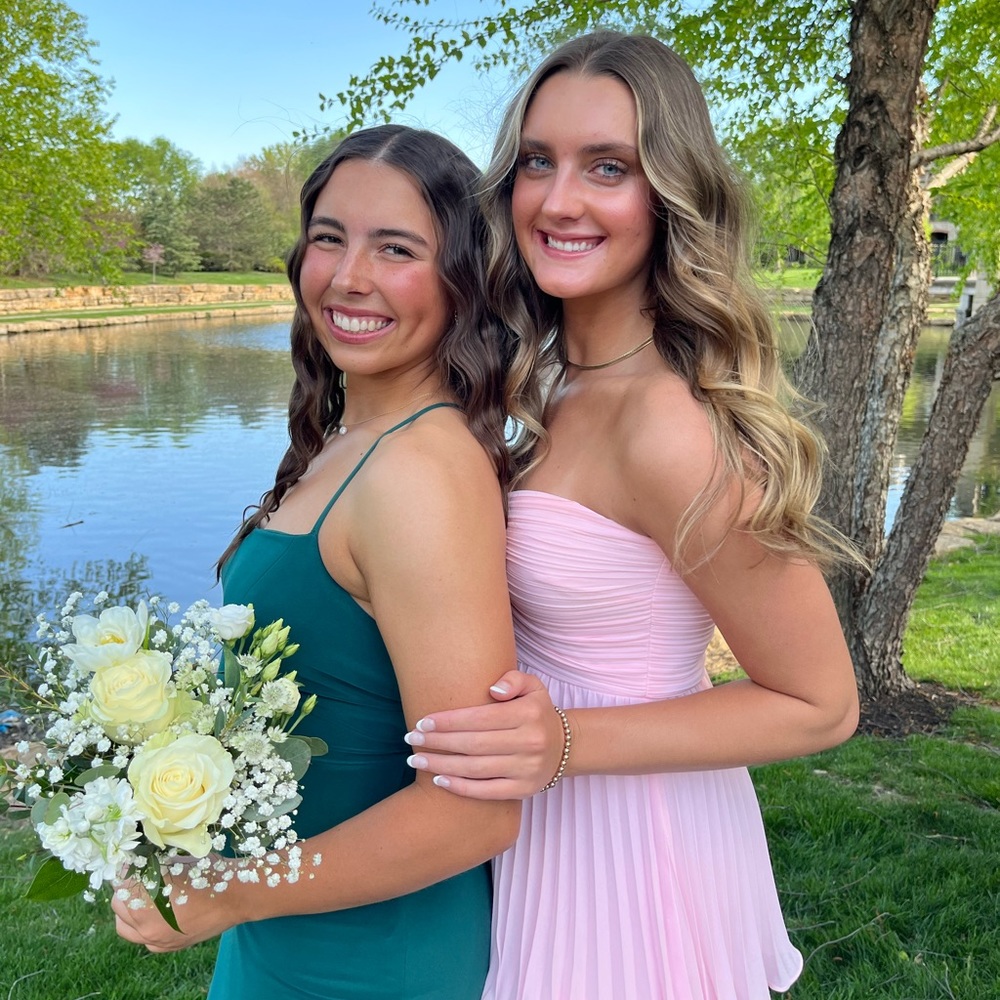 pink strapless prom dress